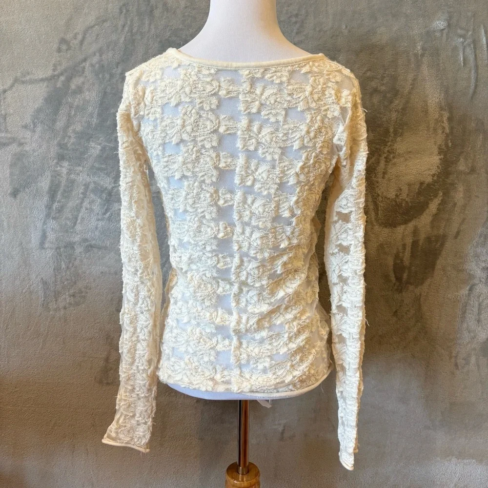 Free People Vintage Lace Embroidered Sheer Long-Sleeve Top Sz S